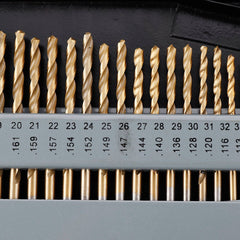 21/29/115 Pcs Titanium Coating Quick Change Twist Drill Set Individual HSS Drill Bits 1/16"-1/2" #60-#1 A-Z Round Shank Drill Set