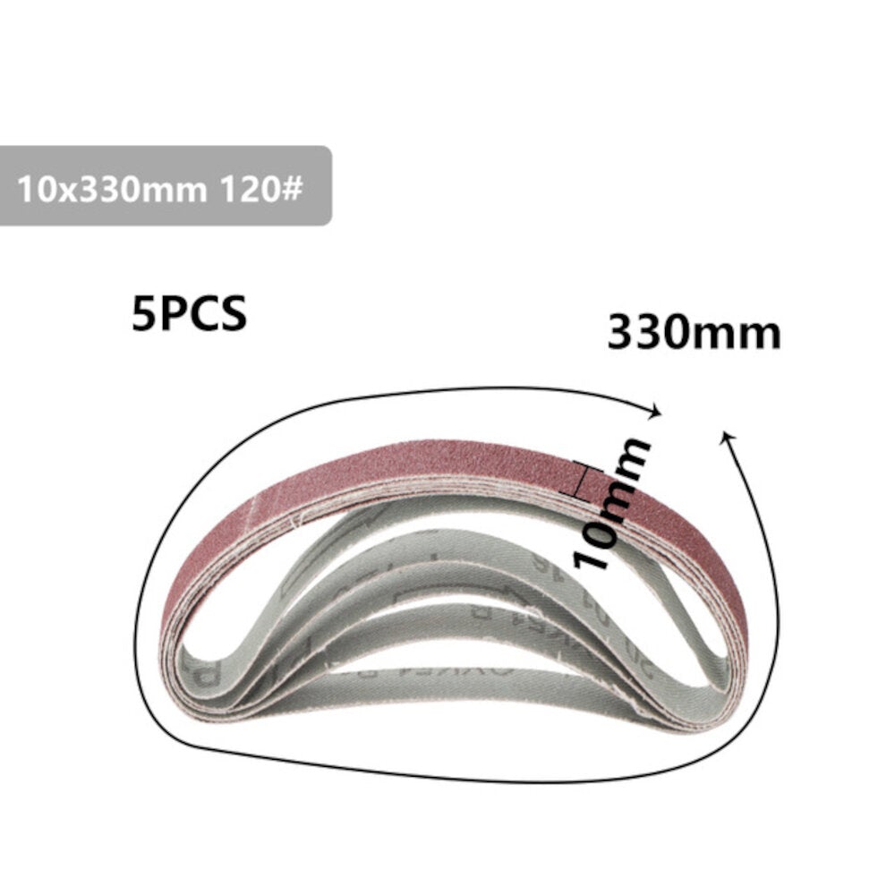 5pcs 10x330mm 40 to 120 Grit Sanding Belt for Flush Belt Machines Polishing Grind Machine