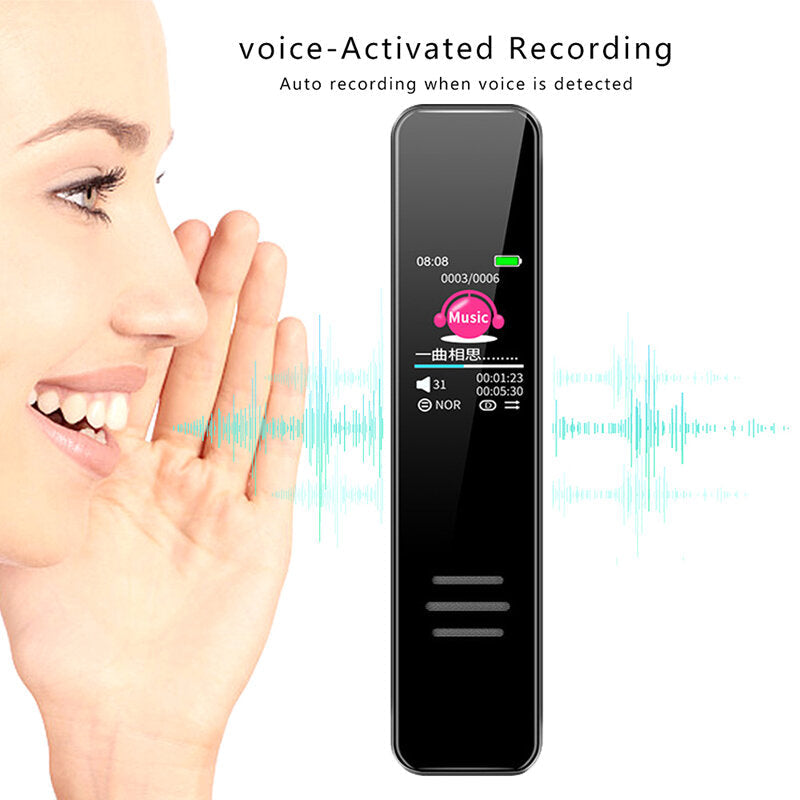 Digital Voice Activated Recorder HD Dictaphone with VOR Function MP3 WAV Player Subtle Slim Audio Recording IPS Screen
