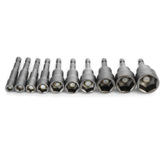 10pcs 1/4 Inch 6-19mm Magnetic Nut Driver Socket Set Metric Impact Drill Bits