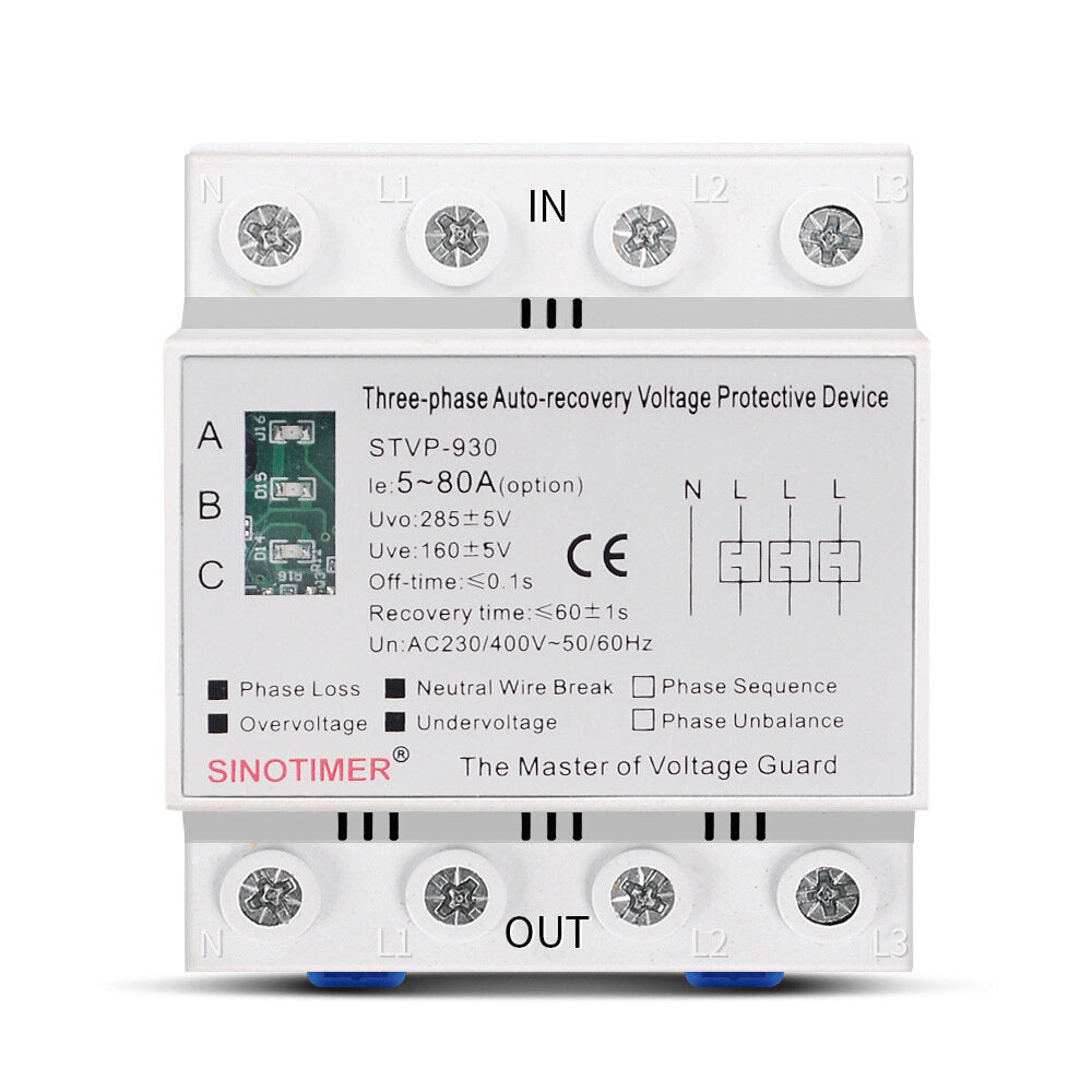 63A 80A 380V Auto-recovery Protective Device Mounted DIN Rail Self Reconnect Surge 3 Phase Protector