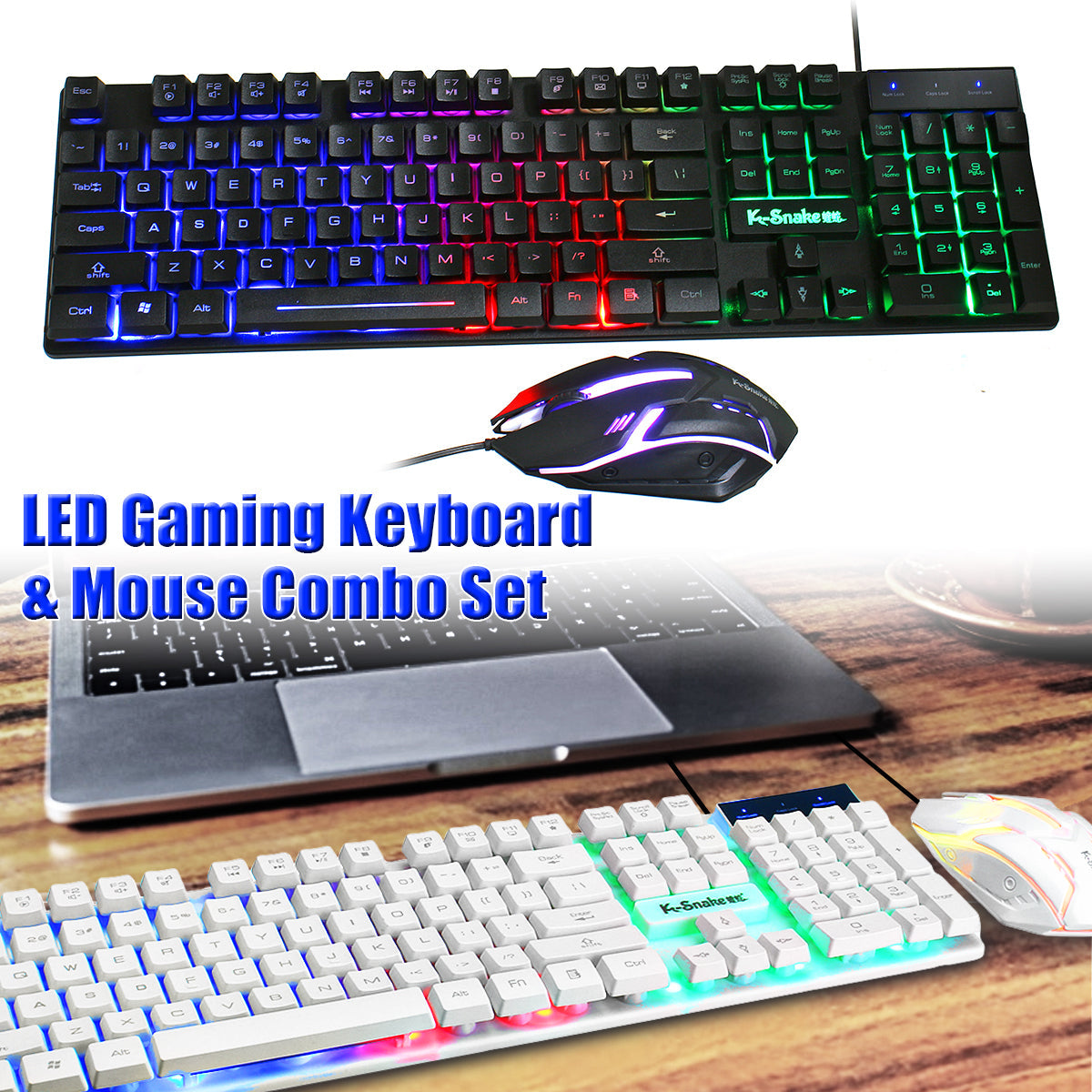 Waterproof 104key LED USB Wired Gaming Keyboard & 1000DPI Mouse Combo Set Multi-Colored Changing Backlight Mouse for Computer Desktop Notebook