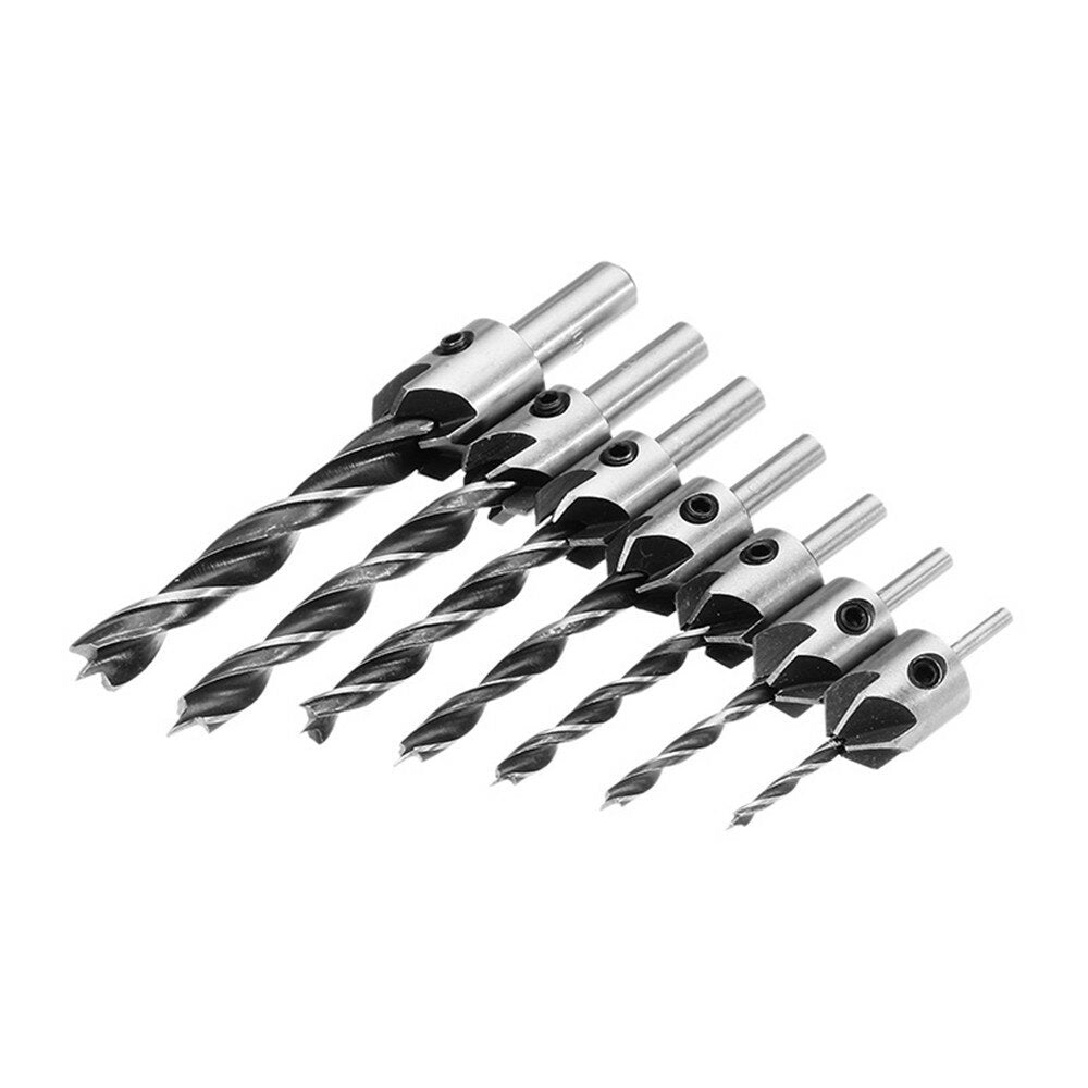 7pcs HSS 5 Flute Countersink Drill Bit Set Reamer 3-10mm Chamfer Drill Bits