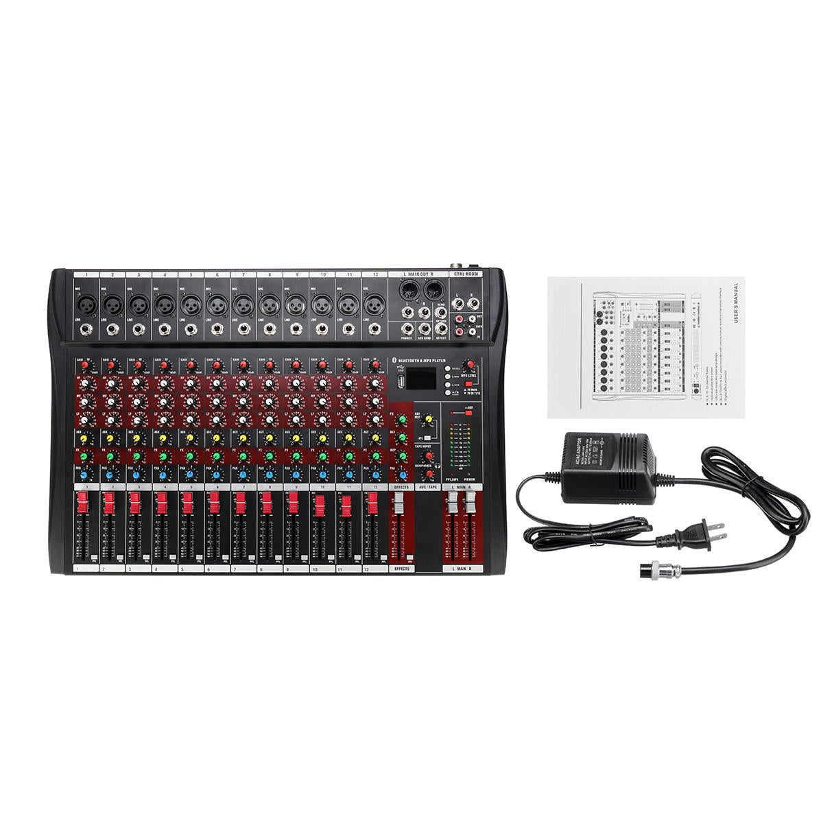 12 Channel Bluetooth Live Studio Audio Mixer Mixing Console with USB XLR Input 48V Phantom