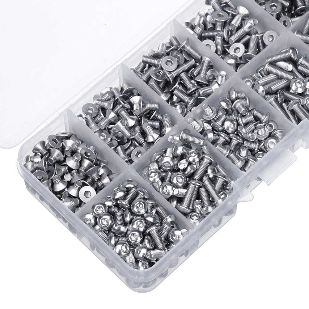 M3SH9 700Pcs M3 304 Stainless Steel Machine Screw Hex Socket Flat&Button Head Bolt Assortmen