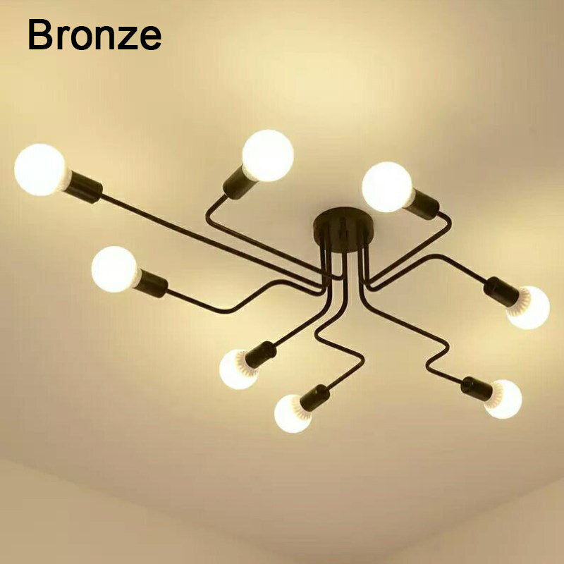 Industrial Edison 8 Lights Semi Flush Ceiling Light E27 Vintage Wrought Iron Large Without Bulbs