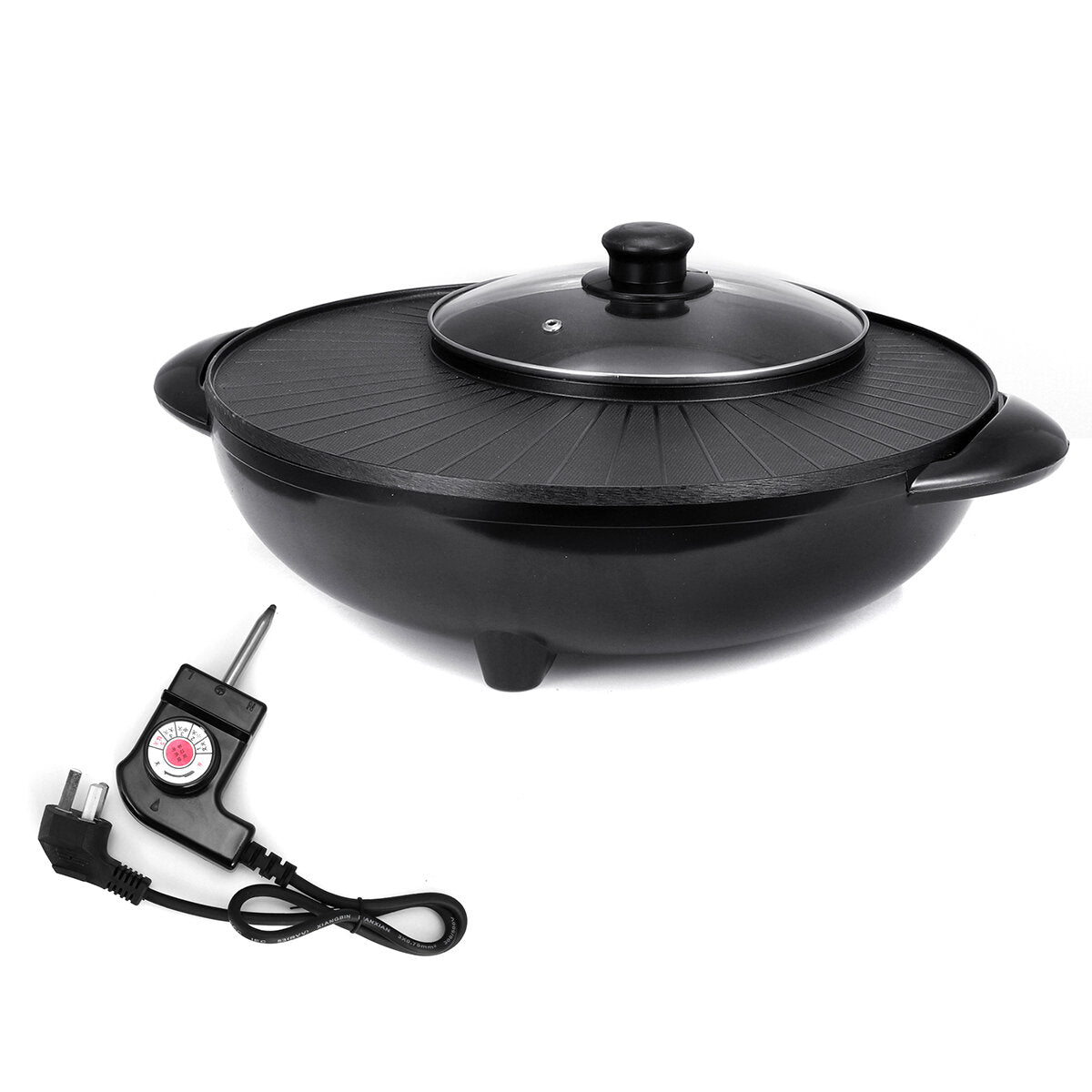 2 in1 1700W Electric Hot Pot BBQ Pan Frying Cook Oven Grill Non-stick Home