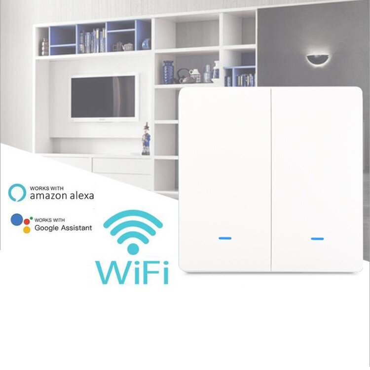 WiFi 2Gang Push Button Wall Light Switch EU AC 100V-240V Smart Switch Compatible with Control Alexa Google Home