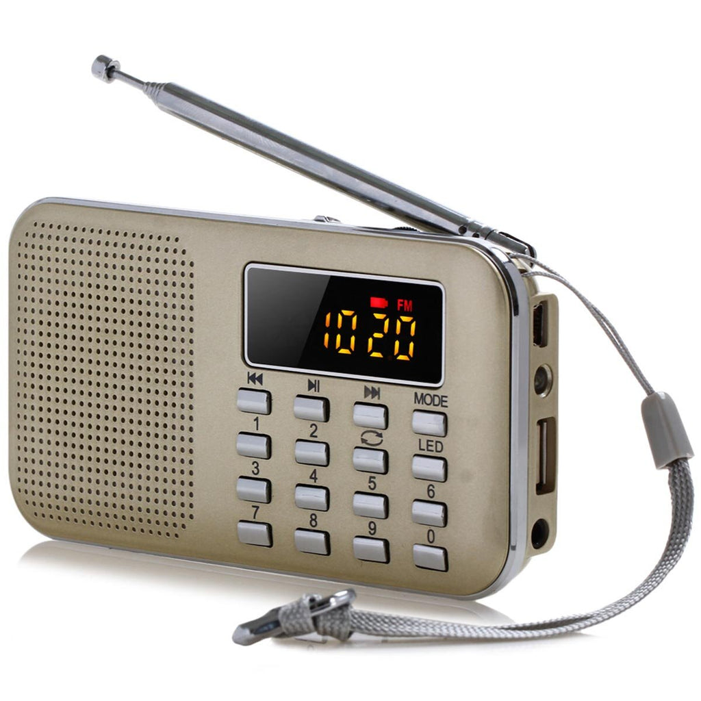 FM AM Radio Digital LCD Supper Bass Mini Speaker AUX USB TF LED Light