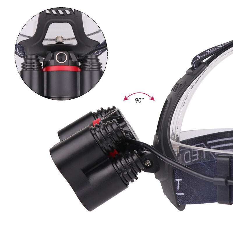 2500LM T6+2* SMD Light Headlamp 18650 Battery USB Interface 4 Modes Waterproof Camping Bike Bicycle Cycling Hiking Fishing Light