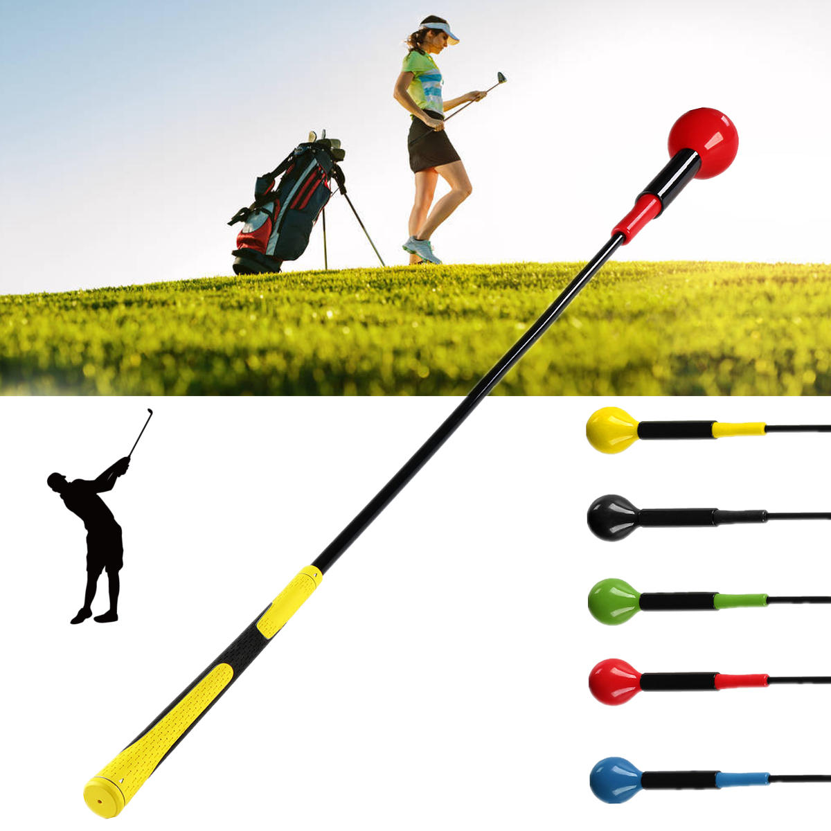 48" Golf Swing Trainer Aid Stick Glass Fiber Power Strength Tempo Sport Practice Flex Top Warm-up Stick
