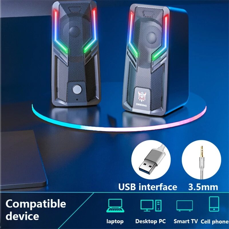 Gaming Speaker Computer Speaker 2.0 Channel RGB Colorful Light Stereo Bass 3.5mm AUX USB Wired Computer Speaker