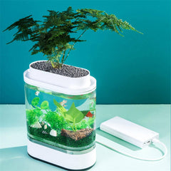 Fish Tank USB Charging Self-cleaning Aquarium with 7 Colors LED Light