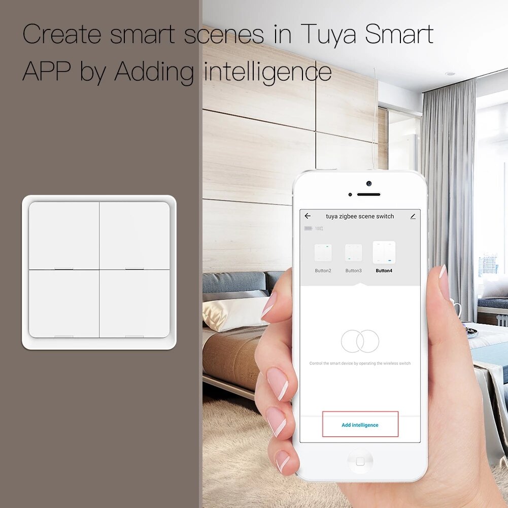 Black/Gray 4 Gang Wireless 12 Scene Switch Push Button Controller By battery 2MQTT Setup Automation Scenario for Tuya Devices