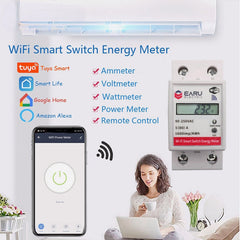 WiFi Smart Switch Power Energy Meter Consumption kWh Voltmeter 90-250V Din Rail Remote Control Switch Works With Alexa Google Home