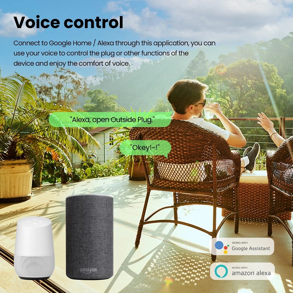 WiFi Smart EU Plug Socket Controller IP44 Outdoor Waterproof Alexa Google Home Automation 2000W