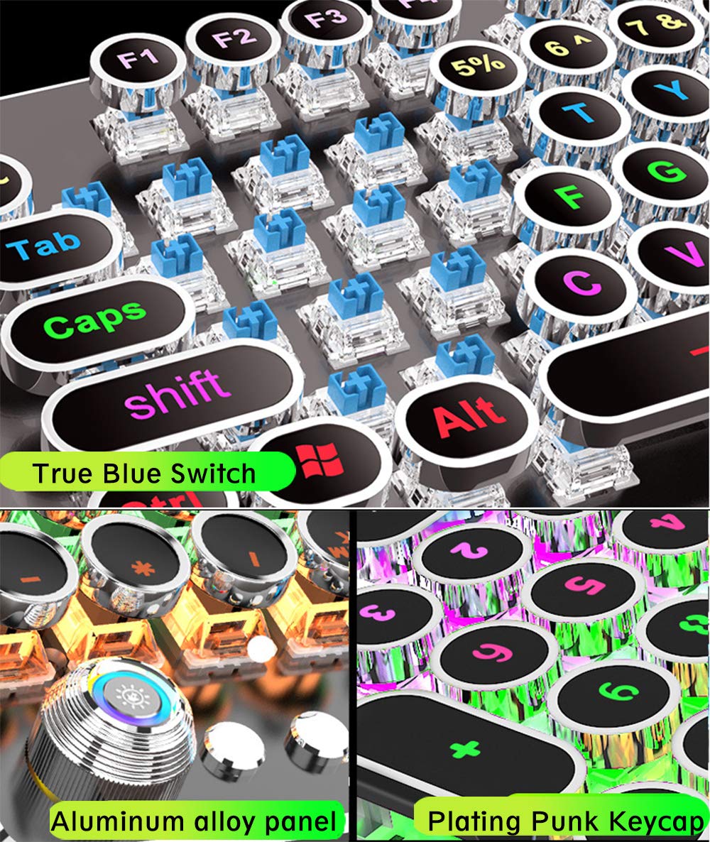 Mechanical Keyboard 104 Round Keys Plated Blue Switch RGB Backlit USB Wired Gaming Keyboard for Desktop Laptop Gamer