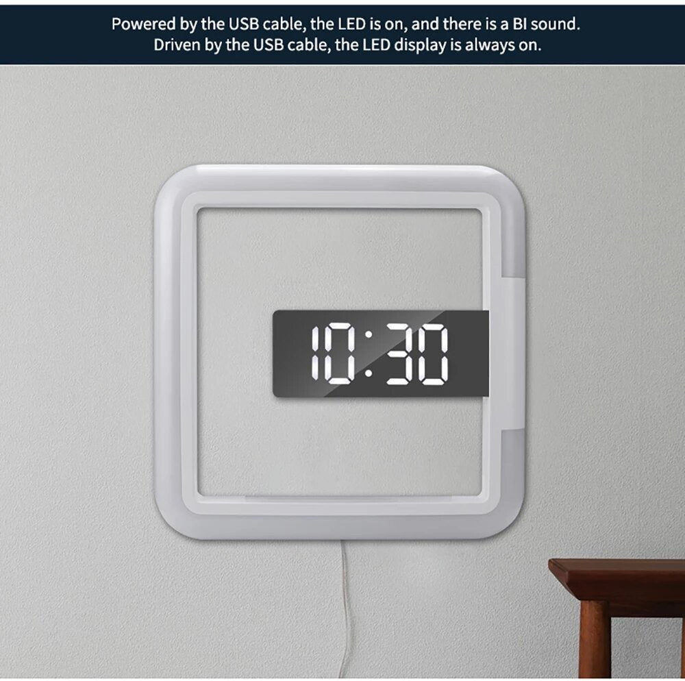 Digital Clock LED Wall Remote Controled RGB Mirror Clock