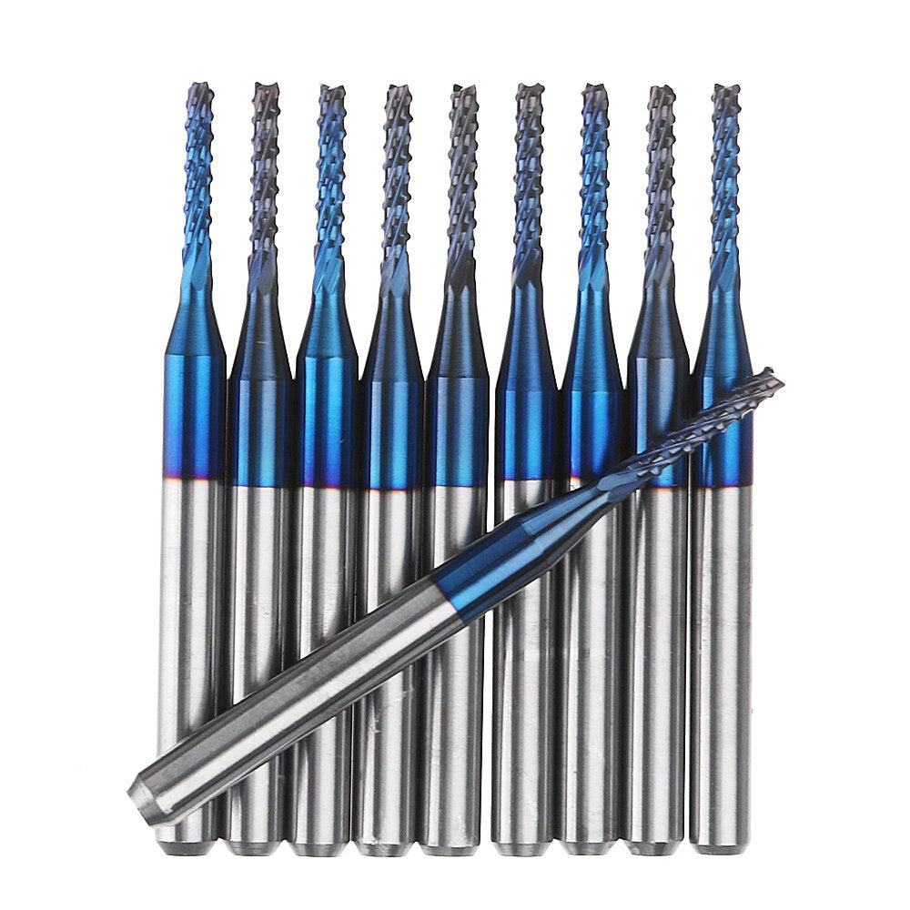 10pcs 1.7-2.0mm Blue NACO Coated PCB Bit Carbide Engraving Milling Cutter For CNC Tool Rotary Burrs