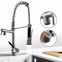 Kitchen Sink Mixer Faucet Pull Out Sparyer Tap 360 Degree Rotation Single Handle Chrome Brass Brushed Collapsible