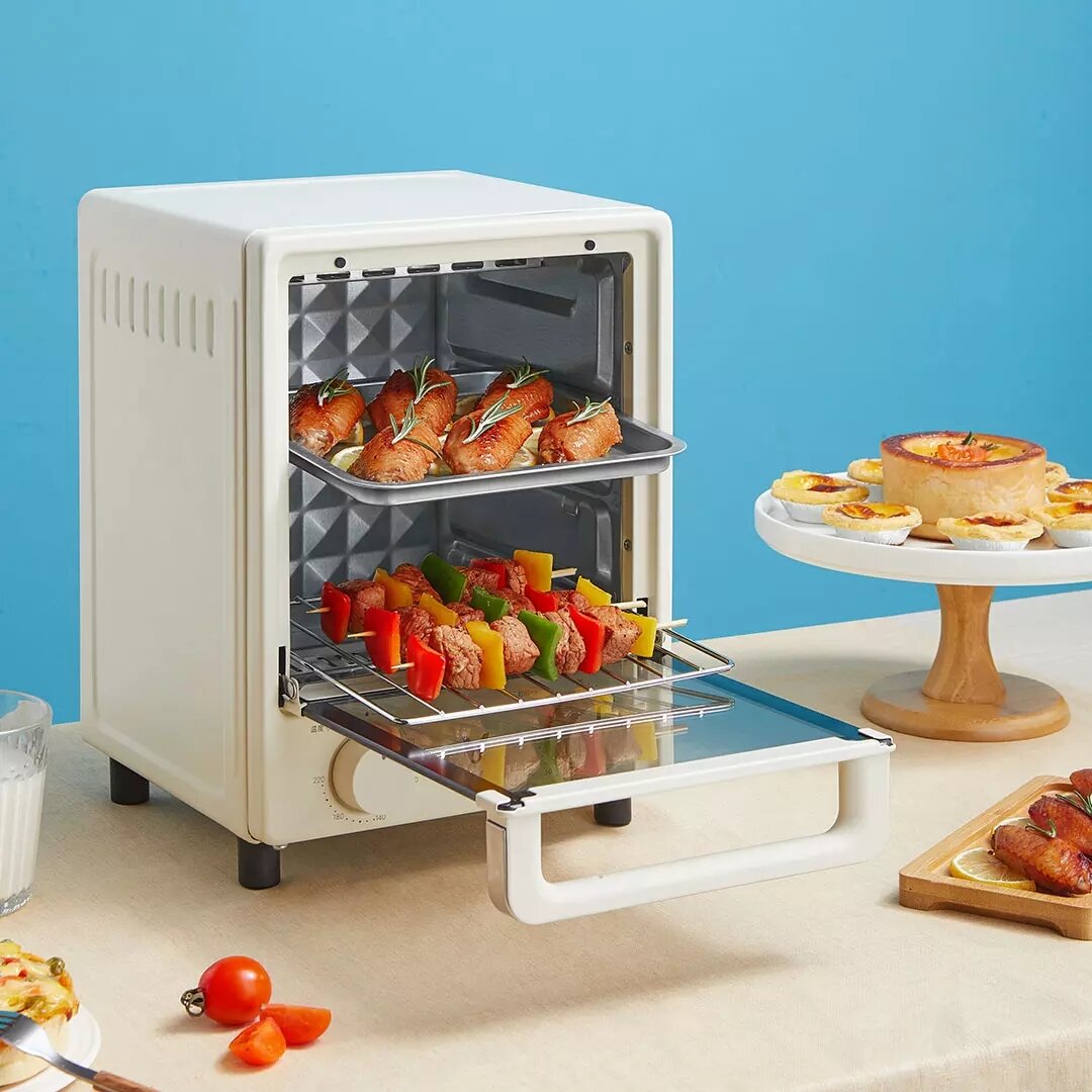 Electric Oven Three-tier Grill Evenly Heated Insulation Fine Control Knob 12L 800W