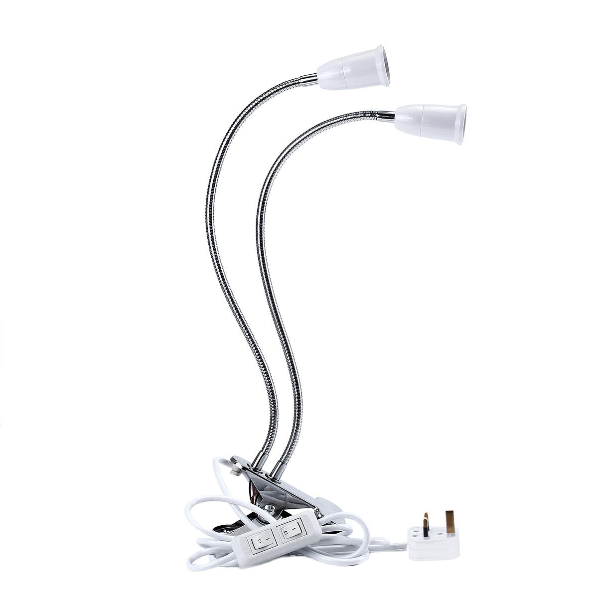 40CM E27 Flexible Dual Head Clip Lampholder Bulb Adapter with On/off Switch for LED Grow Light