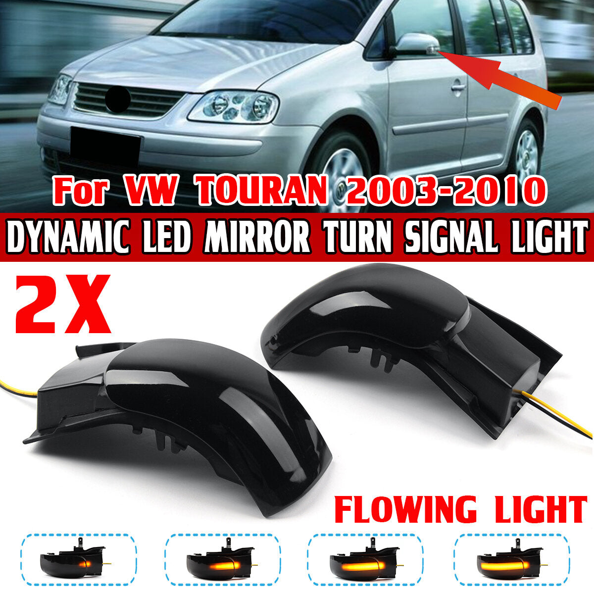2Pcs Dynamic LED Side Mirror Indicator Light Turn Signal for VW TOURAN 2003-2010
