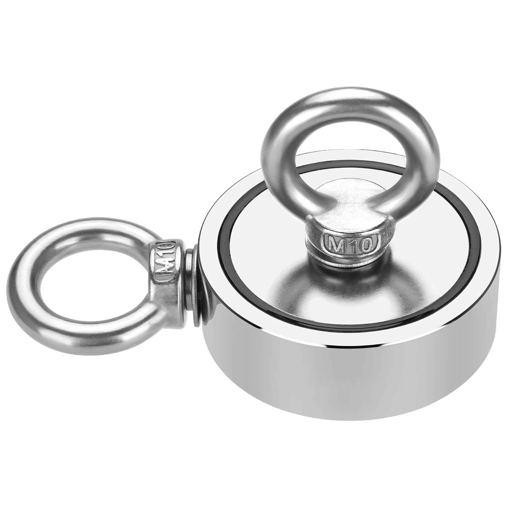 Double Eye-bolt 160-1500KG Recovery Fishing Magnet 48-136mm Diameter Salvage Recovery Magnet with 20 Meter Ropes
