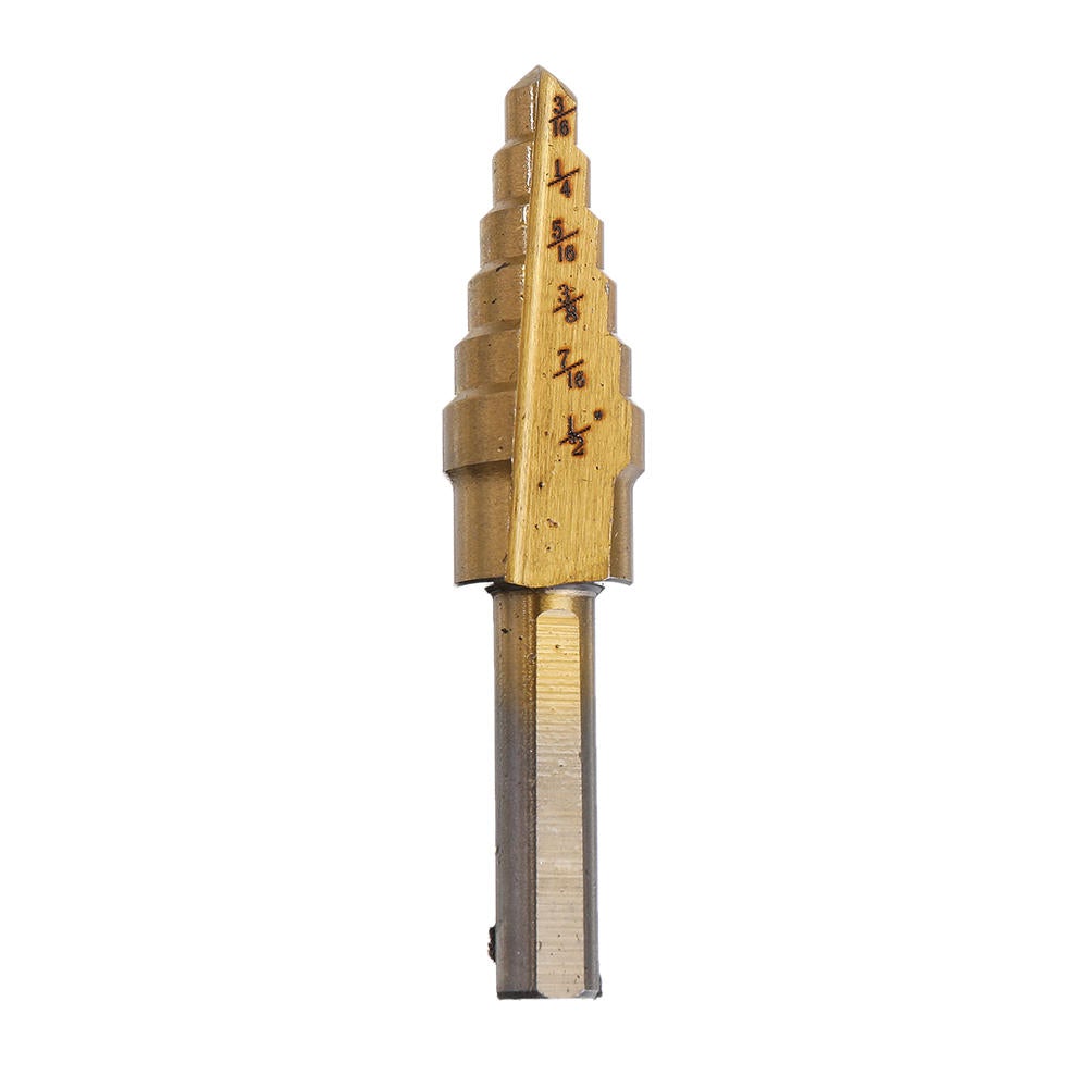 5Pcs Titanium Plating 1/8-1-3/8 Inch Step Drill Bit Set Hole Puncher for Metal Wood Steel
