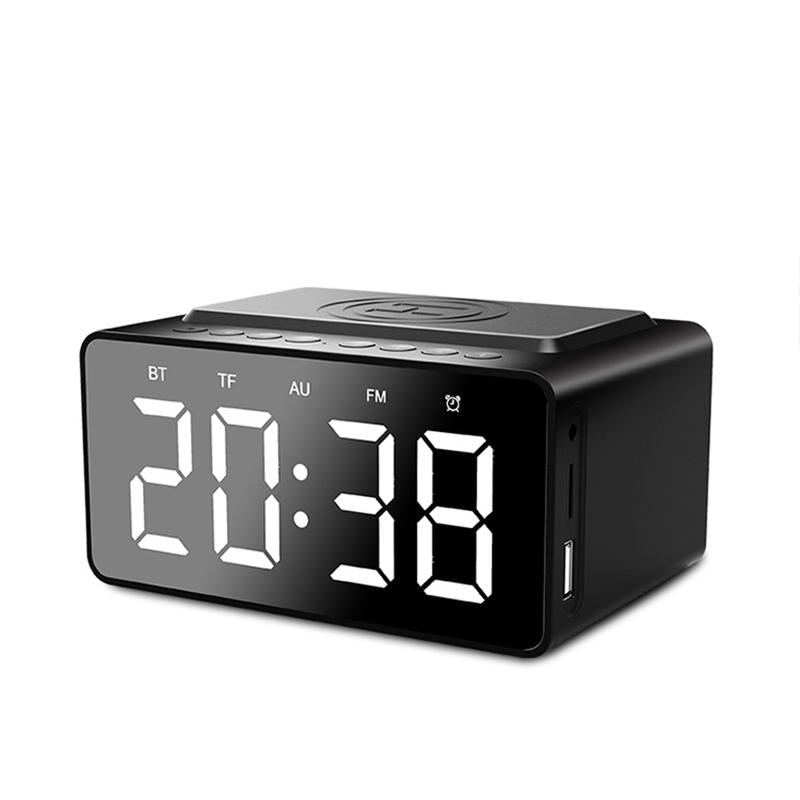 Wireless Bluetooth Speaker Wireless Charger, USB Charging for Phone Portable Double Alarm Clock FM Radio Subwoofer, Three-range Brightness Adjustment