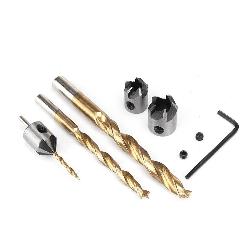 7/8Pcs 3-10mm Round Shank Titanium Coated Countersink Drill Bit Set Replacement Three Point Carpentry Boring Tool Woodworking With Hexagon L-Wrench