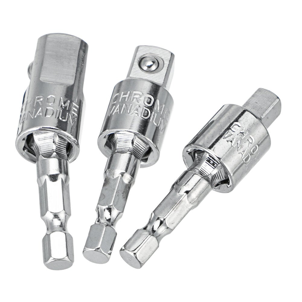 3Pcs 360 Degree Rotating Square Head Universal Adapter 1/4 3/8 1/2 Inch Sleeve Connecting Rod