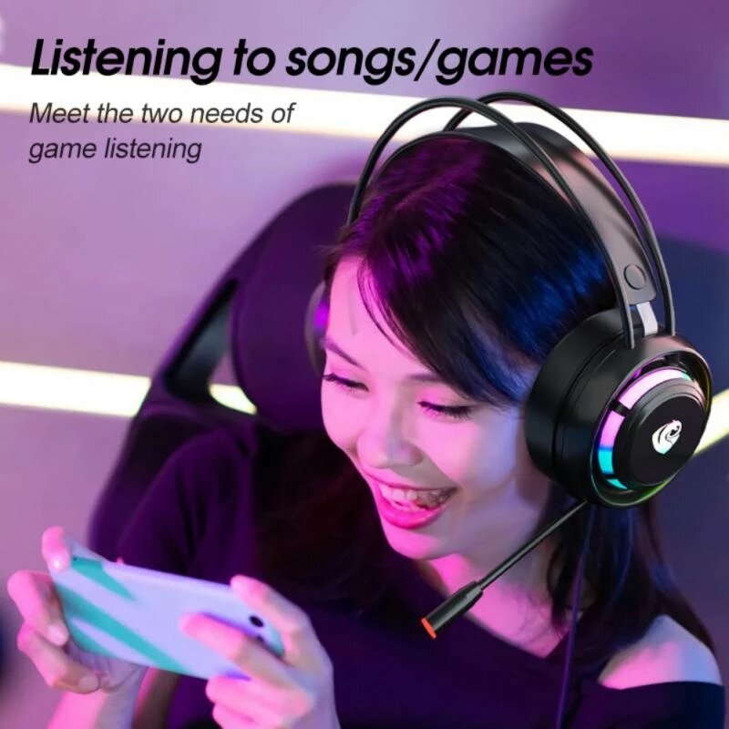 Gaming Headset 7.1 Surround Sound With RGB Light Noise Cancelling Mic Gaming Headphone Wired Headset