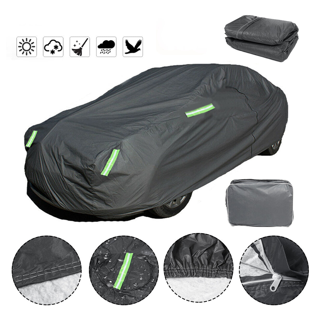 2-layer Sedan Full Car Cover Waterproof Dustproof Rainproof And Cotton Jersey With 6 Reflective Strips 490cm XL