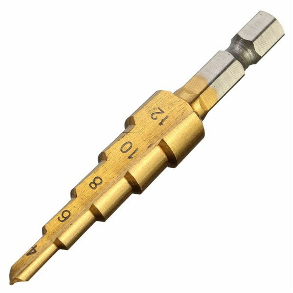 4Pcs 1/4 Inch Hex Shank HSS Titanium Coated Step Drill Bit Set 3-12/4-12/4-20/4-32mm