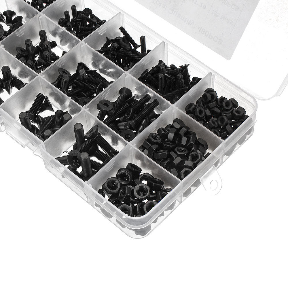460Pcs M3 M4 M5 Flat Head Hex Socket Screw Carbon Steel 10.9 Grade Bolt Nut Assortment Kit 8-20mm