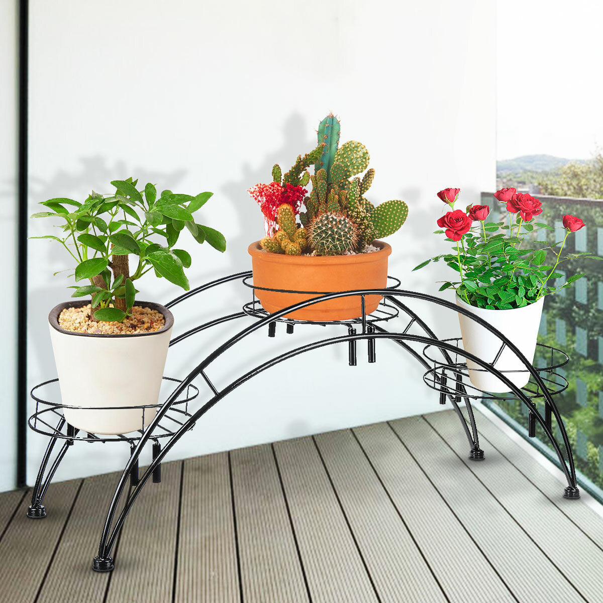 Curved Flower Rack Metal Flower Stand Plant Stand Balcony Garden Flower Plant Stand Bonsai Display Shelf