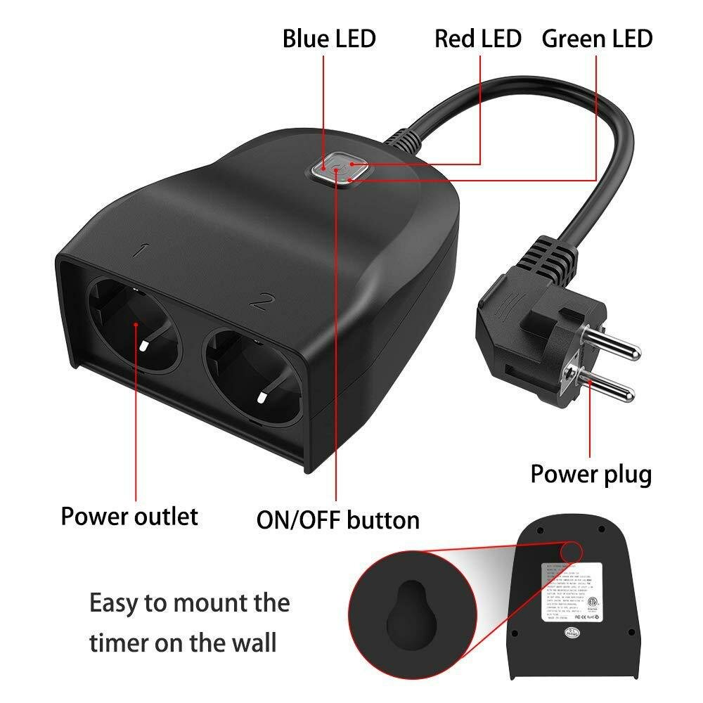 WiFi Smart EU Plug Socket Controller IP44 Outdoor Waterproof Alexa Google Home Automation 2000W