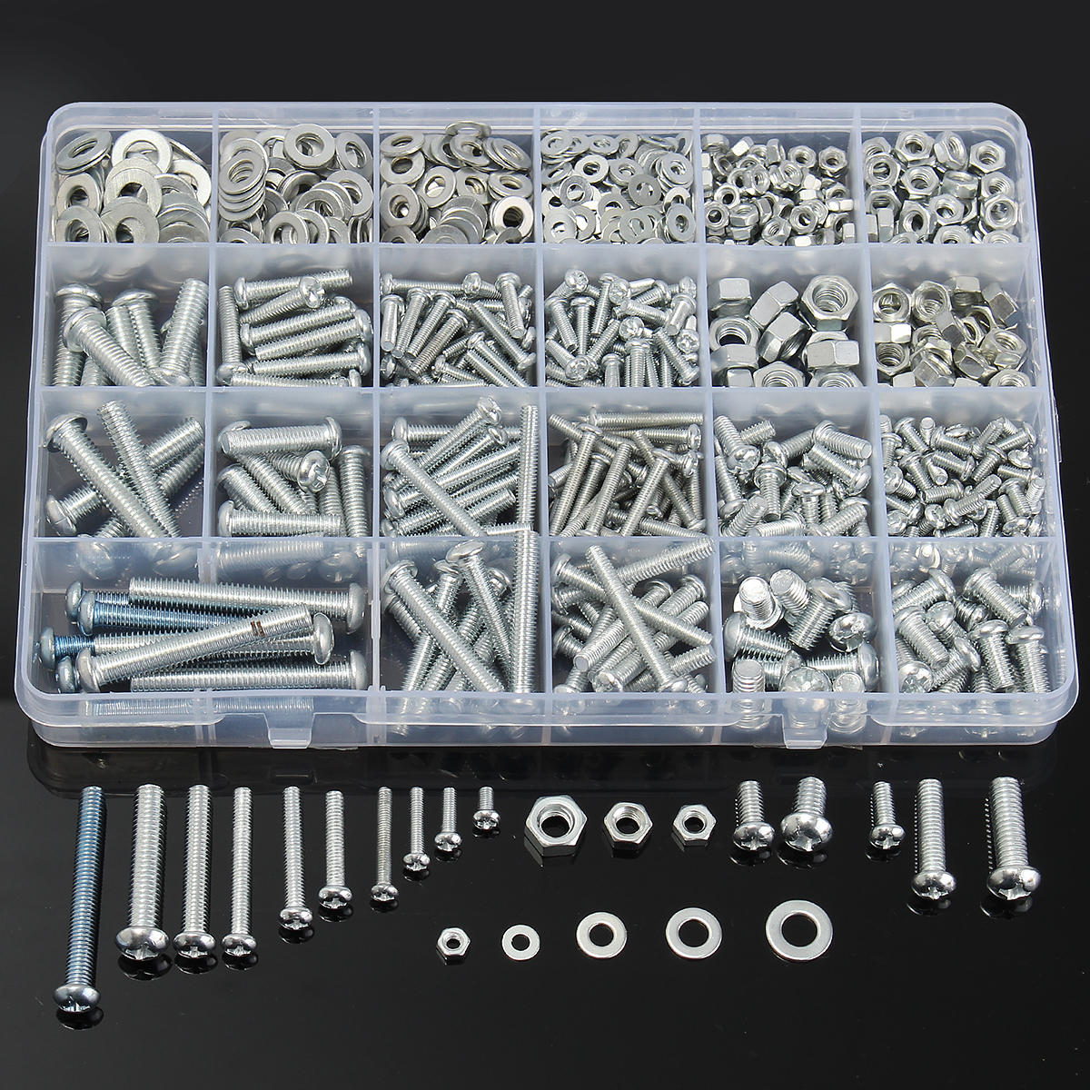 M3 M4 M5 M6 Stainless Steel Phillips Round Head Screws Nuts Flat Washers Assortment Kit 900g