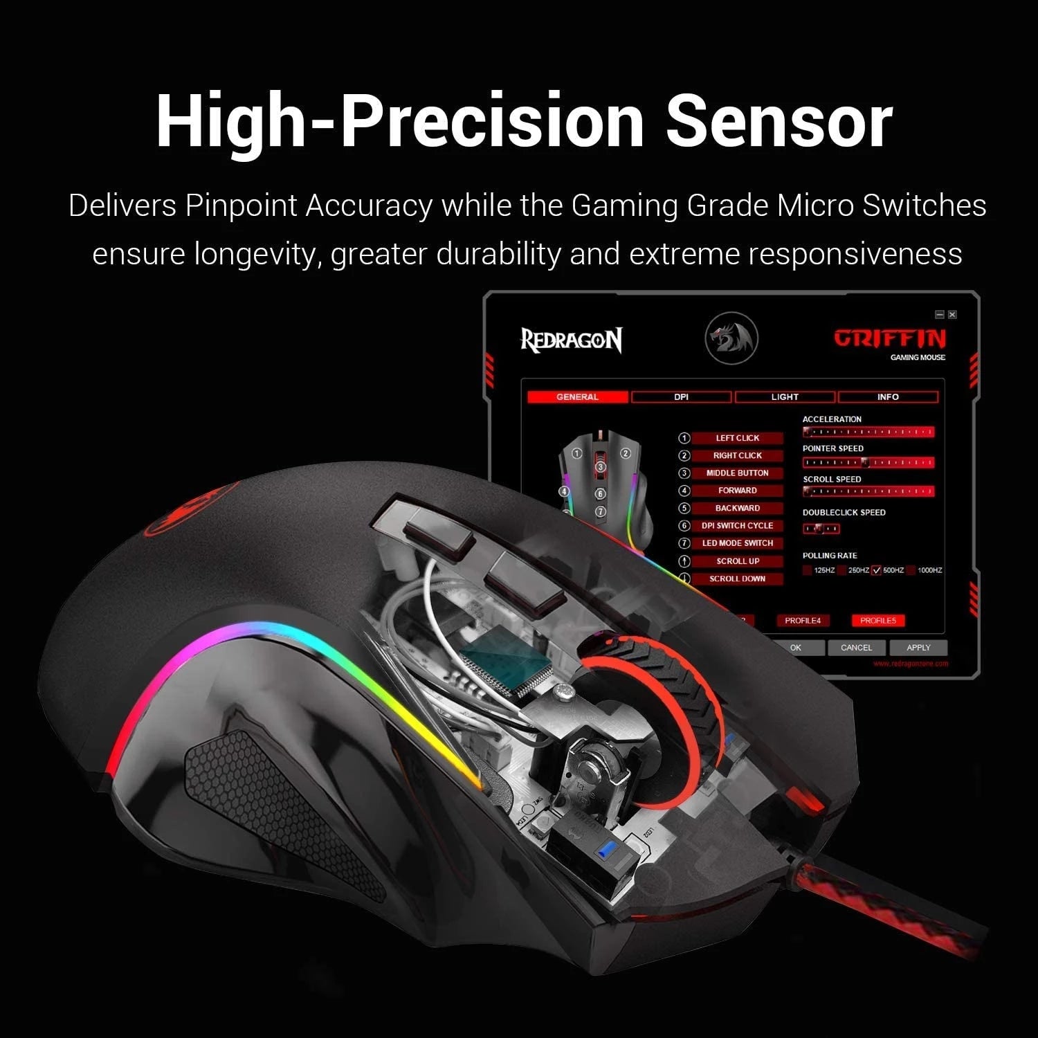 Wired Gaming Mouse RGB Backlight Ergonomic 8 Buttons Programmable 7 Backlight Modes 7200 DPI For Windows PC Gamers
