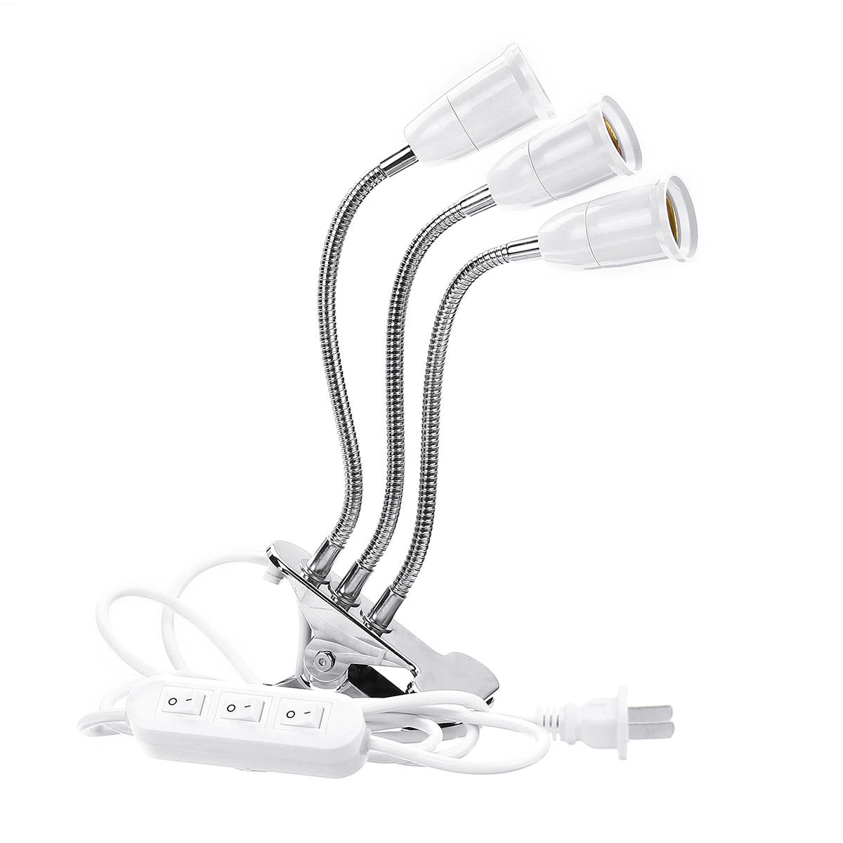 Three Heads Bulb Adapter Lampholder Socket Clip With Switch for Grow Plant Light Bulb