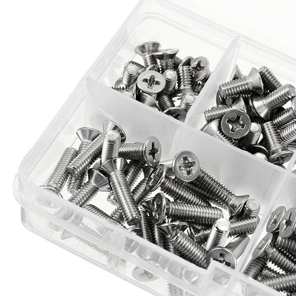 M4SP2 M4 Stainless Steel Phillips Flat Head Screws Bolts Nuts Assortment Kit 250Pcs