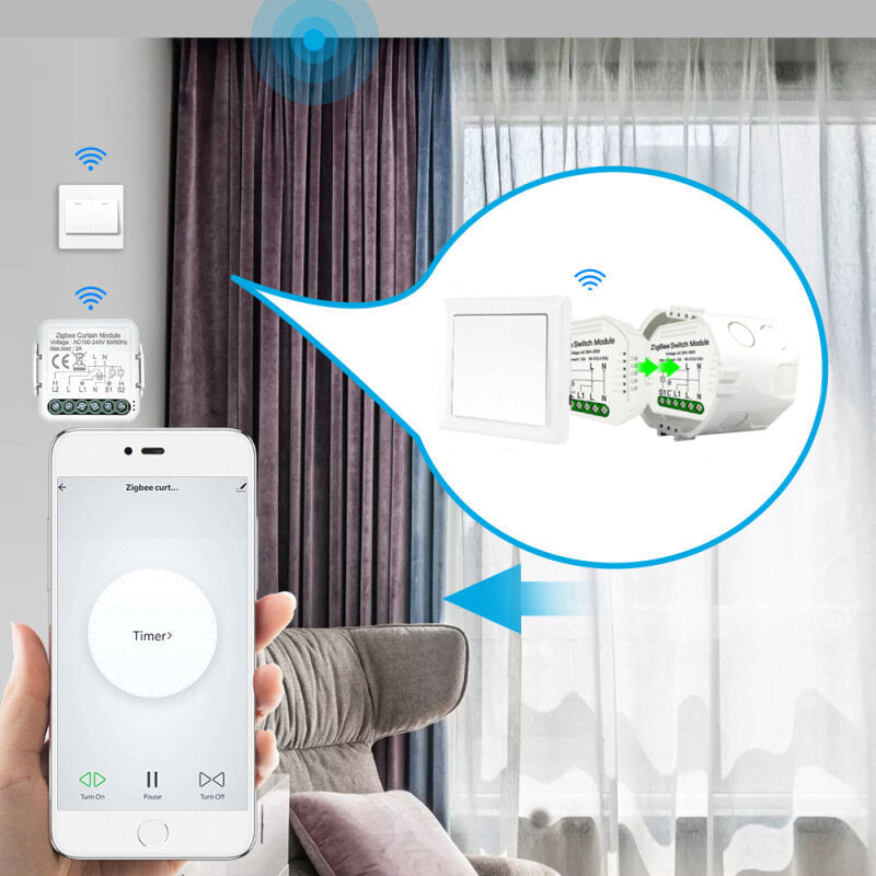 Smart Curtain On-off Module APP Remote Control Timing Switch Compatible with Amazon Alexa /Google Home