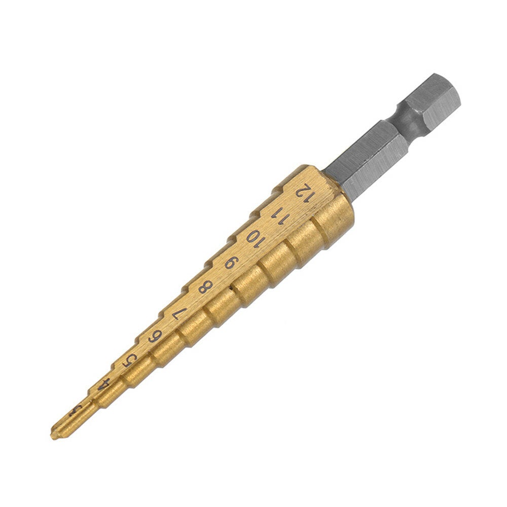 4Pcs 1/4 Inch Hex Shank HSS Titanium Coated Step Drill Bit Set 3-12/4-12/4-20/4-32mm