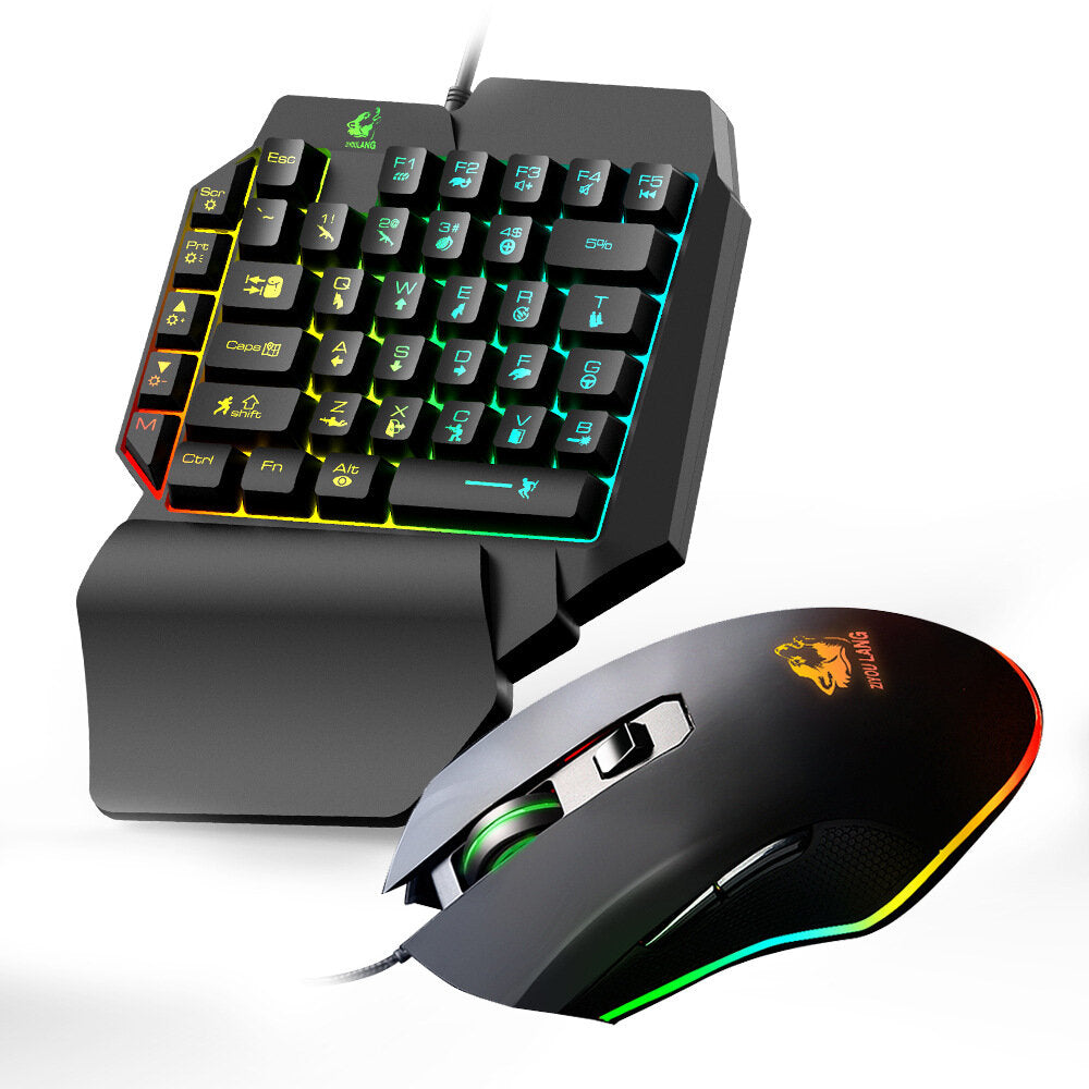 Wired Single Hand Keyboard & Mouse Combo Set One Handed Mechanical Keyboard 3200 DPI Mouse for Computer PC PUBG Gamer