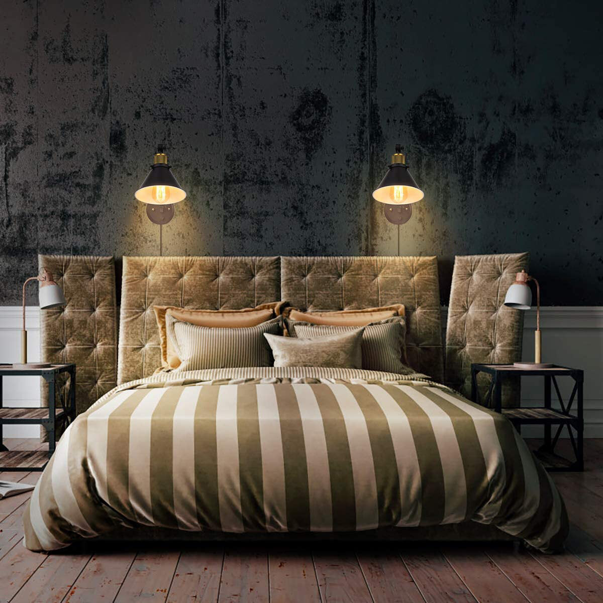 Industrial Style Wall Lamp Vintage Wrought Iron Bedside Indoor Lighting 110V