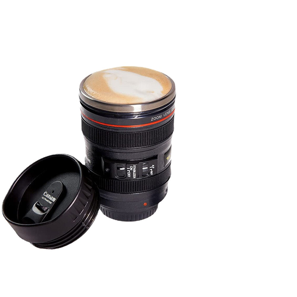 400ML Camera Lens Coffee Mug Stainless Steel Water Cup Photographer Gift Coffee Cup with Sucker for Camping Travel