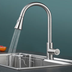 Pull Out Kitchen Faucet Hot and Cold Mixer Tap Single Handle Hole Swivel 360 Degree Silver