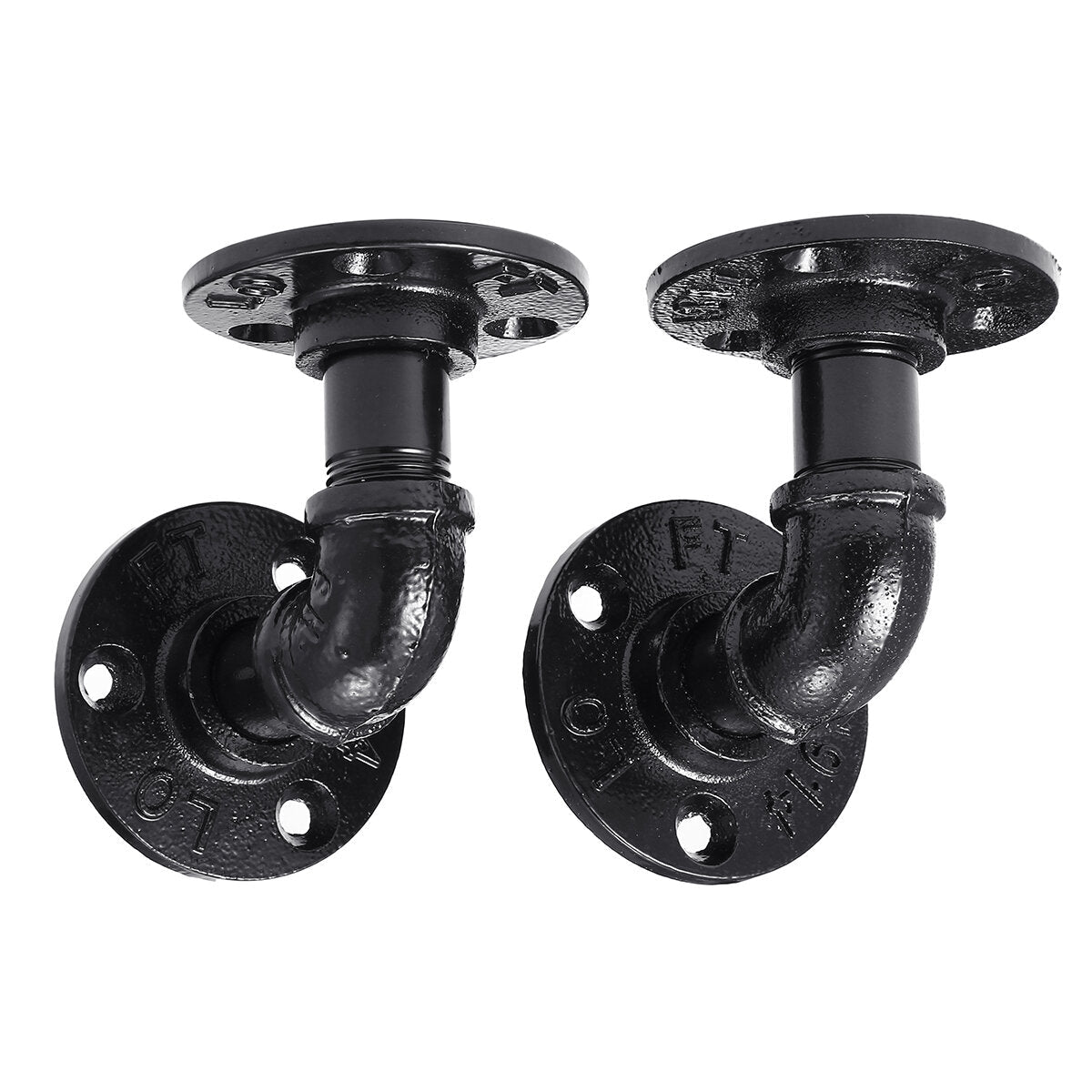 2Pcs Industrial Black Iron Pipe Shelf Bracket Wall Mounted Board Support Holder
