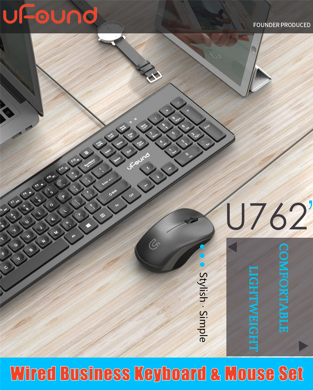 Wired Keyboard & Mouse Set 106 Keys Chocolate Square Keycap Silent Office Keyboard 1000DPI Ergonomic Mouse Kit for Mac Windows